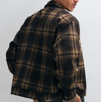 Veste décontractée élégante pour homme en tissu écossais noir et blanc avec garniture en cuir PU, simple boutonnage, automne