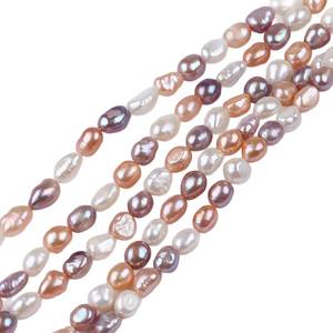 Perles d'eau douce naturelles Zhuji 8-9 mm, perles lâches à deux faces, trou droit, couleur mixte, forme baroque irrégulière - Product Image 5