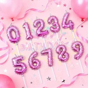 Pink Number Balloon Candles 0-9 Birthday Cake Decorations Disposable Unscented - Product Image 1
