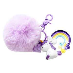 Colorful Wholesale Puff Ball Faux Rabbit Fur Furry Furball Keychains Plush Fur Ball Keychain Princess Pom Pom Keychain - Product Image 1