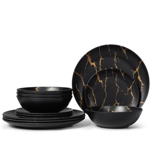 Juego de Vajilla de Melamina con Estampado Dorado Denar, Juego de Vajilla de Mármol Negro, Vajilla para el Hogar con Efecto Mármol Dinar - Product Image 2