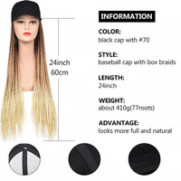 Peluca Julianna Larga de 24 Pulgadas con Trenzas Box Braids de Fibra Sintética Arcoíris Resistente al Calor, 180% de Densidad, con Gorra de Béisbol Transparente