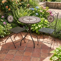 Ensemble de 3 pièces pliable en fer à motif de mosaïque Bistro pour jardin ou accessoire de décoration intérieure