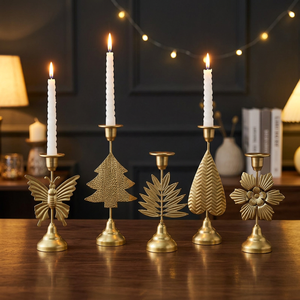 Premium Gold Bamboo Metal <b>Candle</b> Holder Set Luxury Aluminum Candlestick Stand Antique Finish for <b>Wedding</b> Christmas Table Decor W - Product Image 5