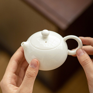 Mutton Fat Jade Ceramic Teapot Porcelain Round Xishi With Lid Kung Fu <b>Tea</b> <b>Set</b> Household Afternoon <b>Tea</b> - Product Image 5