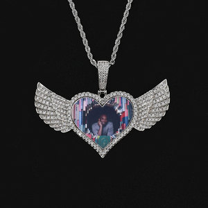 NUOYA, joyería personalizada de Hip Hop, collar con colgante de foto de corazón de diamante helado, diseño de alas de Ángel, colgante de imagen para hombres y mujeres - Product Image 6