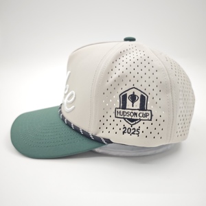 Casquette de baseball structurée imperméable sportive en tissu Dobby à pois, 5 panneaux, avec broderie et perforations découpées au laser, personnalisable - Product Image 3