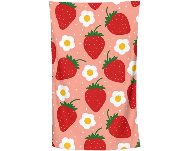 Personnalisation en gros motif sur le thème de la fraise impression numérique coton rectangle grande serviette de plage pour les enfants