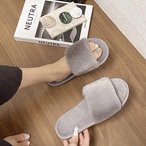 Sandales d'intérieur chaudes et moelleuses pour femmes, grande taille, hiver-automne, à bout ouvert, avec semelle intermédiaire en fourrure de lapin, respirantes et antidérapantes - Product Image 3