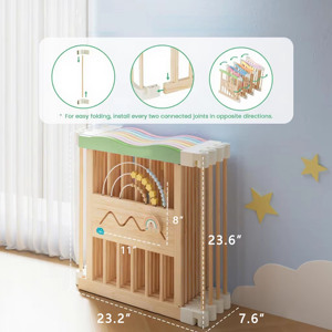 Parque de juegos para bebés con puerta, corralito de madera con cuentas acrílicas de colores, área de juegos con juguetes - Product Image 3