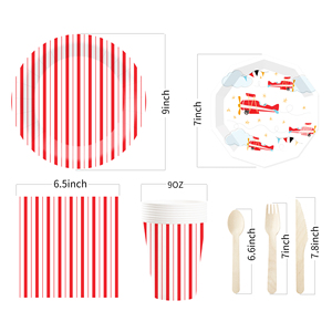 Ensemble de vaisselle jetable en papier pour fête d'anniversaire sur le thème de l'avion DAMAI pour garçon - Product Image 5