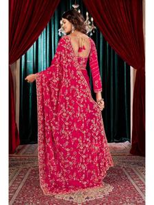 Elegant Celebration Fandy <b>Satin</b> Saree Set with Intricate Heavy Bead Embroidery Designer <b>Blouse</b> Included for Traditional Wedding - Product Image 6