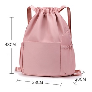 Custom Logo <b>Drawstring</b> Backpack Bulk Wholesale Water Resistant Nylon Gym Sack Fitness Sports Travel <b>Bag</b> Zippered Back Pocket - Product Image 2