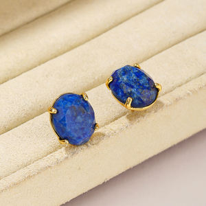Moda ovale di forma naturale Lapis agata nera di guarigione artiglio di pietra preziosa orecchino borchie all'ingrosso per la vita quotidiana delle donne - Product Image 4