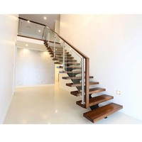 Escalier à poutre simple en bois massif, à marches fermées, à poutre simple, pour hôtel/appartement