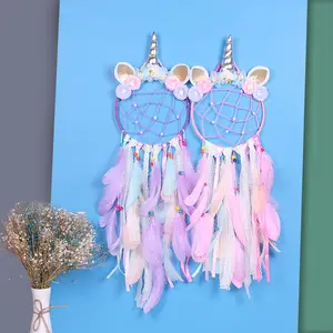 Unicorn Dream Cather Wall Decor Led Dream Catchers With Light Colorful Feather Dreamcathers For Bedroom Wall Hanging Decoration