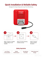 MIRO PS-223 Aksesori Sistem Alarm Kebakaran ABS Merah Pemasangan di Dinding Sirene Strobo Kebakaran Keamanan Volume Dapat Disesuaikan Dukungan Homekit Mudah