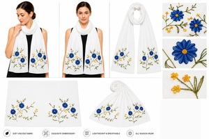 Embroidered Floral <b>Shawl</b> Scarf for Women Soft Viscose Breathable Lightweight Spring <b>Wrap</b> - Product Image 2
