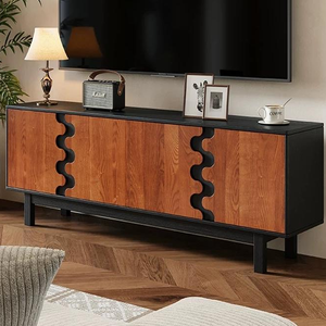 Mueble de <span class=keywords><strong>TV</strong></span> Moderno con Puerta Ondulada de Madera - Diseño de Color en Contraste, Elegante <span class=keywords><strong>Soporte</strong></span> de Almacenamiento Multimedia para Sala de Estar - Product Image 2