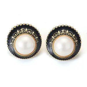 2024 New hot sale 18K Genuine Gold 925 Silver Pearl Black White Enameled Hypoallergenic Geometric Earrings for women