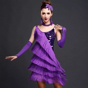Holesale-vestido de baile <span class=keywords><strong>latino</strong></span> para mujer, Ropa de baile con borlas de lentejuelas para adultos - Product Image 1