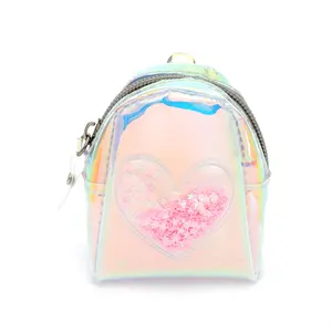 Wholesale INS PVC Clear Laser Love Ladies Mini Creative Backpack Zipper Coin Purse