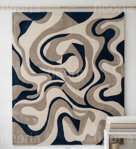 Tapis moderne abstrait rectangulaire en laine et acrylique, tufté, moelleux, antidérapant, pour la décoration du salon, motif bleu beige - Product Image 4