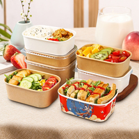 Emballage alimentaire biodégradable en papier kraft pour plats à emporter, contenants rectangulaires pour salades, bols avec couvercle, en-cas, nourriture pour animaux