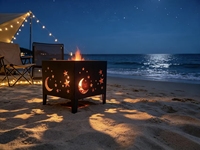 Brasero d'extérieur carré en métal avec découpe lune et étoiles, foyer portable pour camping, jardin et terrasse