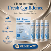 Nettoyant pour protège-dents, aligneurs et appareils de rétention, anti-plaque, avec logo personnalisé, saveur pêche mentholée, 30 comprimés effervescents pour prothèses dentaires, en plastique, 120 unités