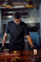 Uniforme de Chef pour Hommes TCS2035 à Manches Courtes en Polyester/Coton, Vêtements de Travail Professionnels Confortables pour Hôtel, Restaurant, Bar, Cuisine, Été