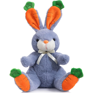 Peluche en gros : Adorable <span class=keywords><strong>lapin</strong></span> <span class=keywords><strong>bleu</strong></span> marine avec oreilles et pieds en forme de carotte, jouet en peluche de dessin animé pour cadeau de Pâques - Product Image 1