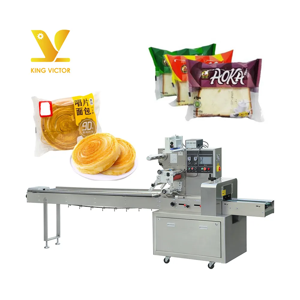 Machine d'emballage automatique flow pack machine d'emballage de pain pita rouleau croissant cookie bun bagel gâteau tortilla