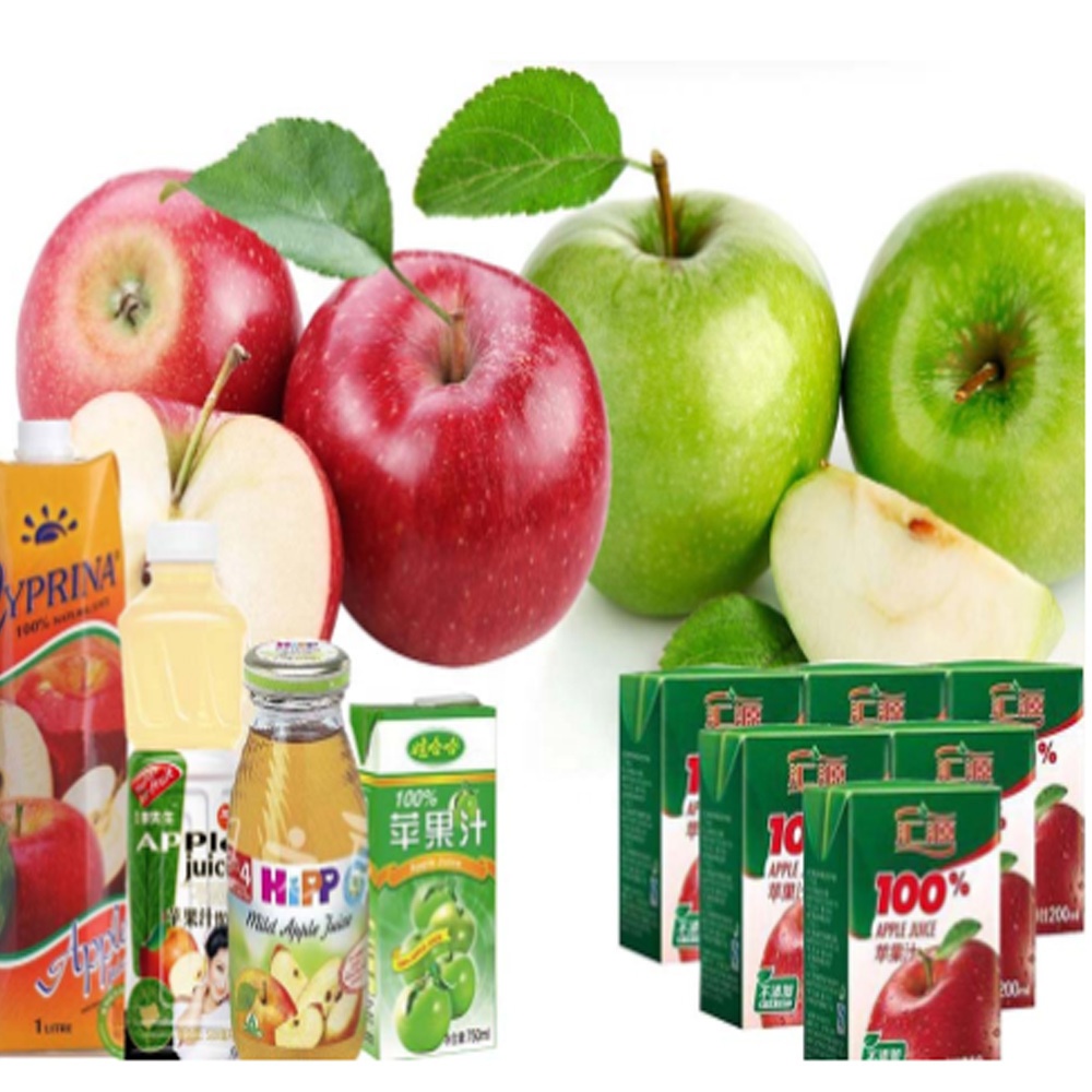 Ligne de production de jus de fruits, rouleau de cuisine, pommes et jus de fruits