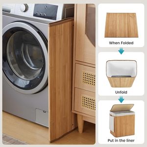 Kuyue giặt Hamper với nắp, 2-phần giặt giỏ với 2 có thể tháo rời Lót & túi bên, có thể gập lại tre cản trở - Product Image 6