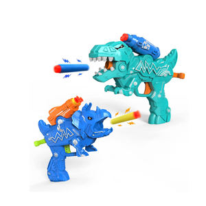 Jouets pistolets dinosaures - Lot de 2 blasters en mousse avec des motifs de <span class=keywords><strong>T</strong></span>-<span class=keywords><strong>Rex</strong></span> et de Tricératops, comprend 30 fléchettes pour des <span class=keywords><strong>jeux</strong></span> de tir amusants - Product Image 1