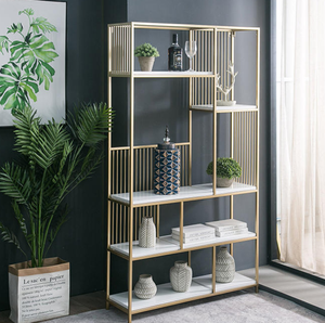 맞춤형 현대 고급 사무실 및 거실 책장 오픈 백 MDF 우드 스타일 홈 가구와 골드 스테인레스 스틸 프레임 - Product Image 1