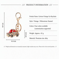 Porte-clés de voiture miniature 3D personnalisé avec logo, en alliage de zinc moulé sous pression, motif dessin animé mignon, avec strass et émail, cadeau en gros