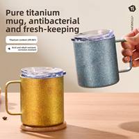 Mug écologique à double paroi en titane pur avec couvercle, tasse à café, bouteille d'eau portable pour le camping en plein air, le bureau et la maison