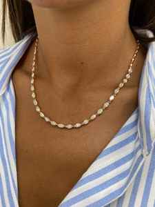 Collar de tenis de plata de ley 925 con moissanita de corte marquesa, chapado en oro rosa, delicado, regalo de aniversario para mujer - Product Image 3