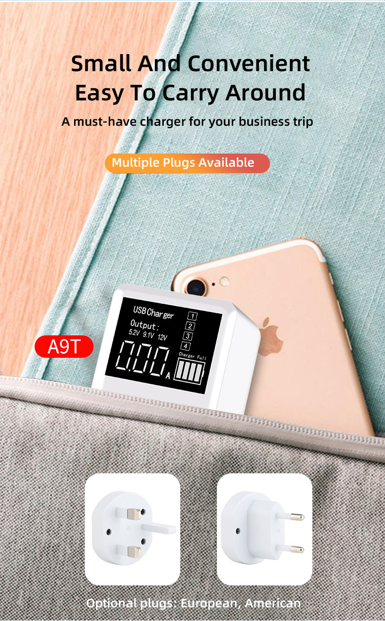 40W Quick Charge 3.0 USB Charger PD Type C HUB LED Display Wall Charger Fast Mobile Phone Charger For iPhone Samsung USB Adapter