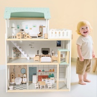 Maison de poupée en bois, maison de poupée familiale moderne avec design réaliste, maison de poupée en bois avec meubles, cadeau idéal pour les enfants de 3 ans et plus