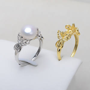 Anillo Abierto de Plata S925 Wenchi con Diseño de Mariposa para Mujer, Ajustable 9-10, con Perla, Accesorios de Moda DIY, Modelo 4466, Bandeja Vacía 16808 - Product Image 1