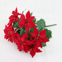 Vente directe d'usine, fleur artificielle en soie, fleur de célébration, une poinsettia, une rouge, 9 têtes, bouquet de Noël
