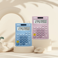 Calculatrice de bureau électronique bleu rose à 12 chiffres de conception chaude grandes clés en plastique double fonctionnement à énergie solaire à usage général