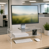 Support d'écran en acrylique transparent à 2 niveaux, rehausseur de bureau transparent pour écran d'ordinateur avec étagère de rangement pour bureau et maison
