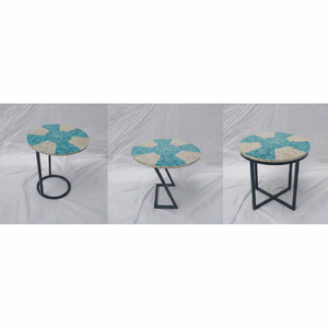 Imágenes reales en la fábrica, mesa de centro redonda con Incrustaciones de nácar con patas de hierro, mesita de noche, mesa de decoración del hogar - Product Image 1