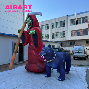 Mascota inflable del mensajero del infierno de alta calidad de 4m de altura con su perro para la decoración del escenario del Festival de Halloween - Product Image 3