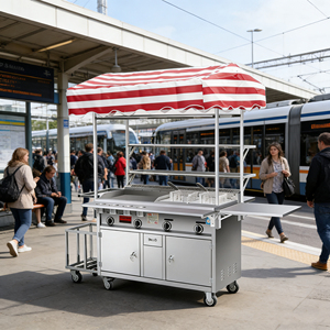 Carrito de Comida Móvil para Exteriores de Acero Inoxidable, 4 Ruedas, Convertible, Resistente a la Oxidación, con Calentador y Parrilla Integrados, 2 Años de Garantía - Product Image 3