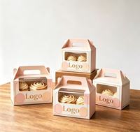 Boîte à cupcakes personnalisée biodégradable rose à pois avec fenêtre transparente et impression personnalisée pour emballage de gâteaux